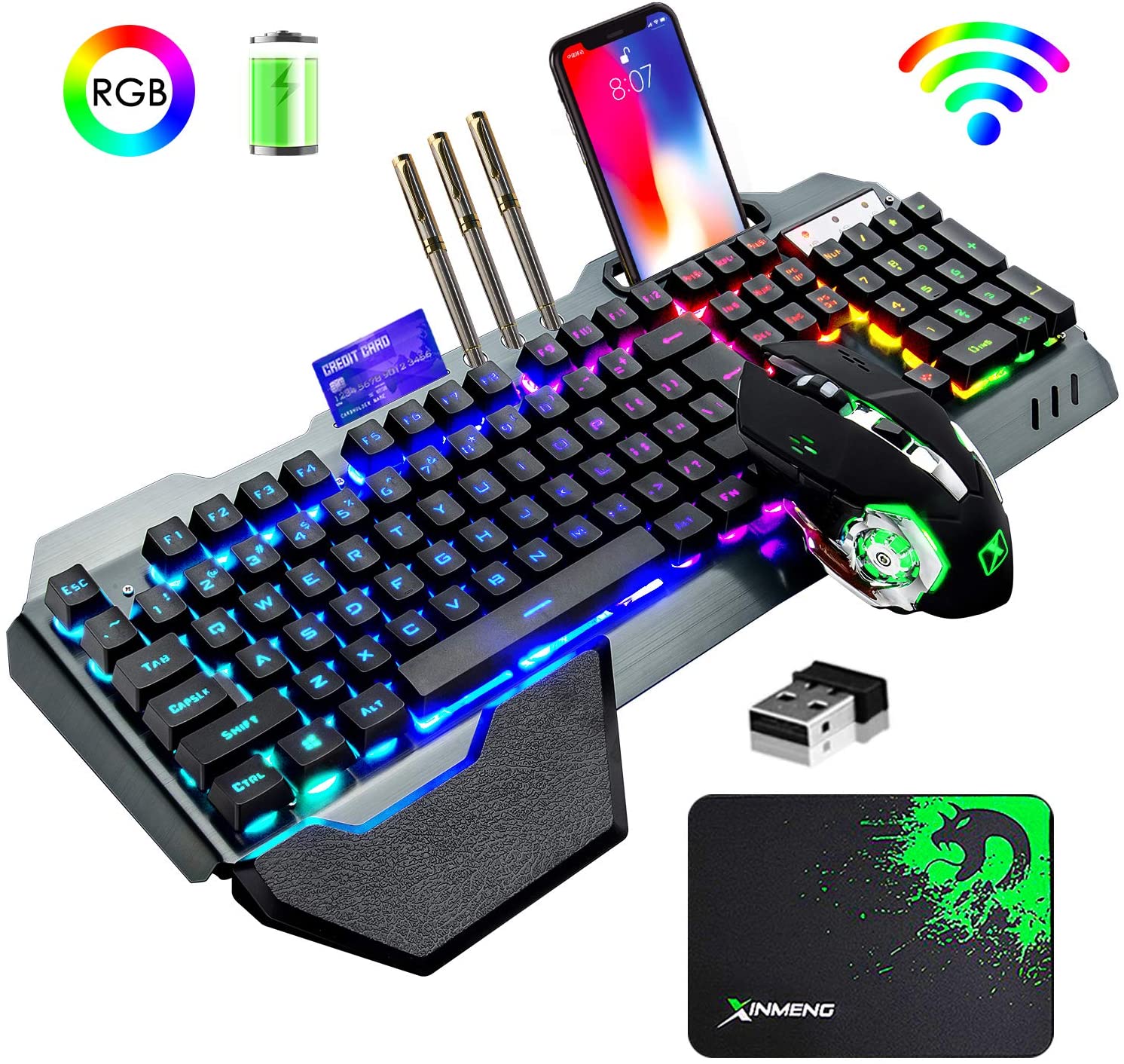 Gaming Keyboard Mouse Combo - K680 Kabellose Gaming-Tastatur und Maus-Kombination, Regenbogen-LED-Tastatur
