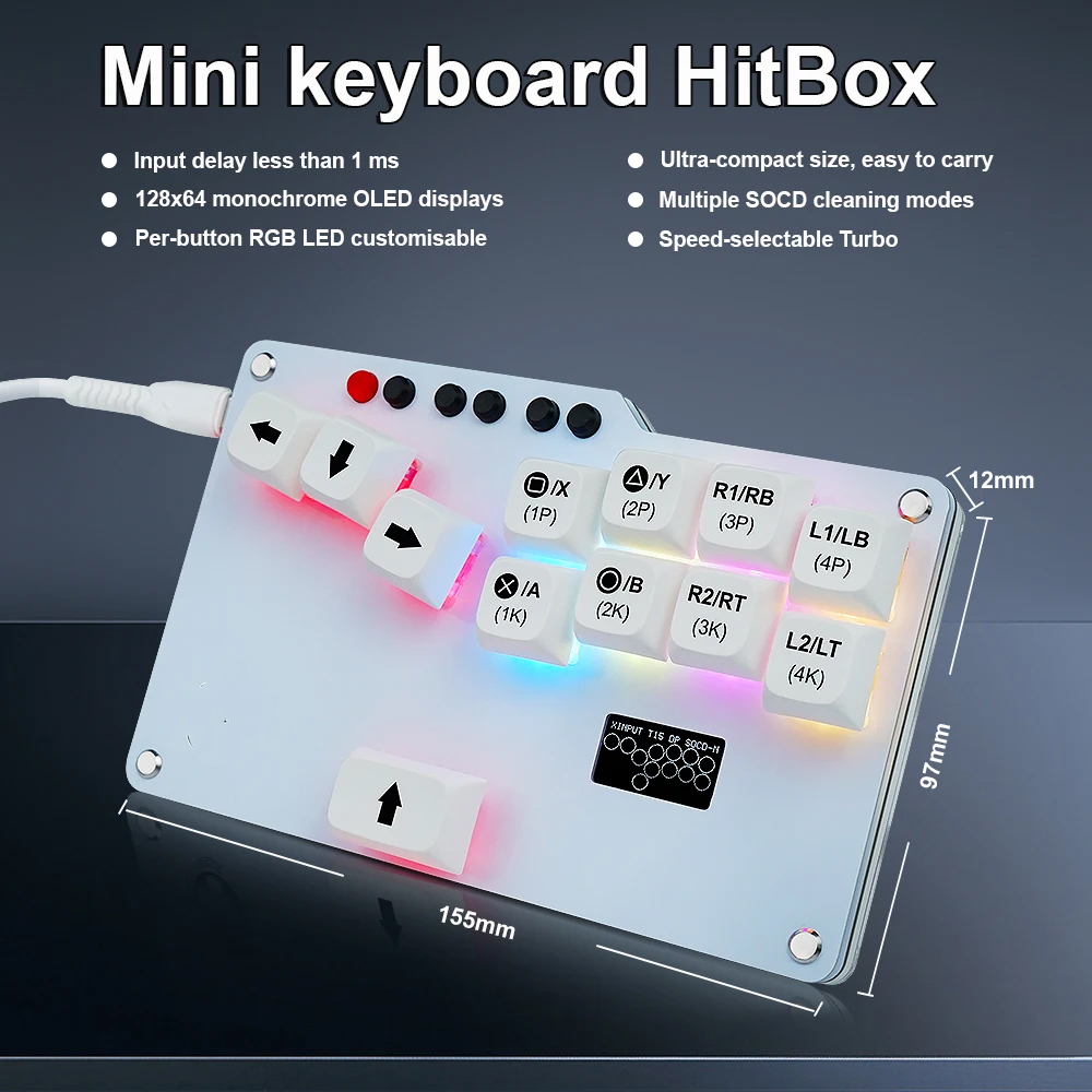 Gaming Keyboard No Rgb - Hitbox Mini GP2040 CE Fightstick Taschentastatur