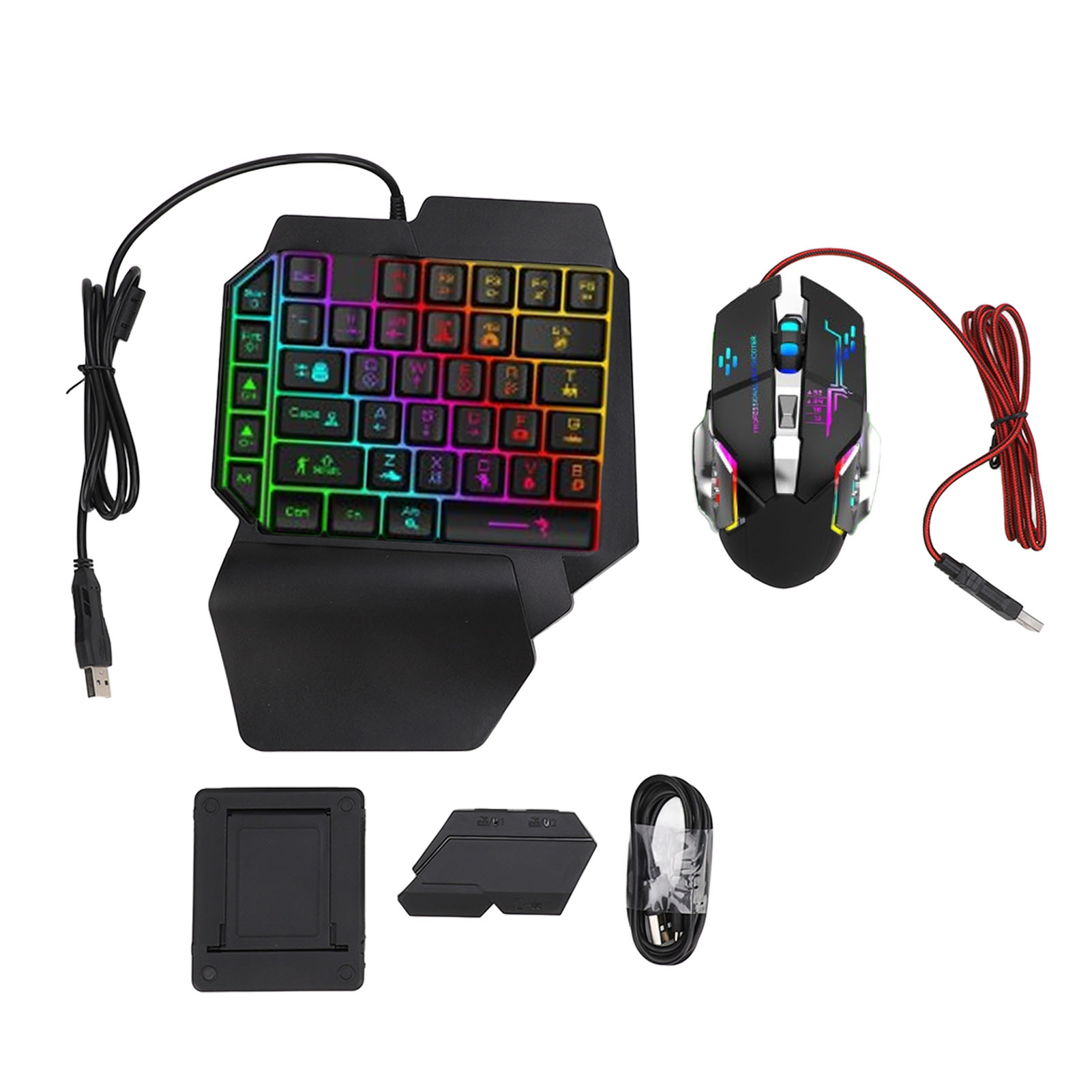 Gaming Keyboard Mouse Combo - Tastatur-Maus-Konverter-Set, reaktionsschnelle Einhand-Tastatur-Maus-Kombination, 5 V, 2