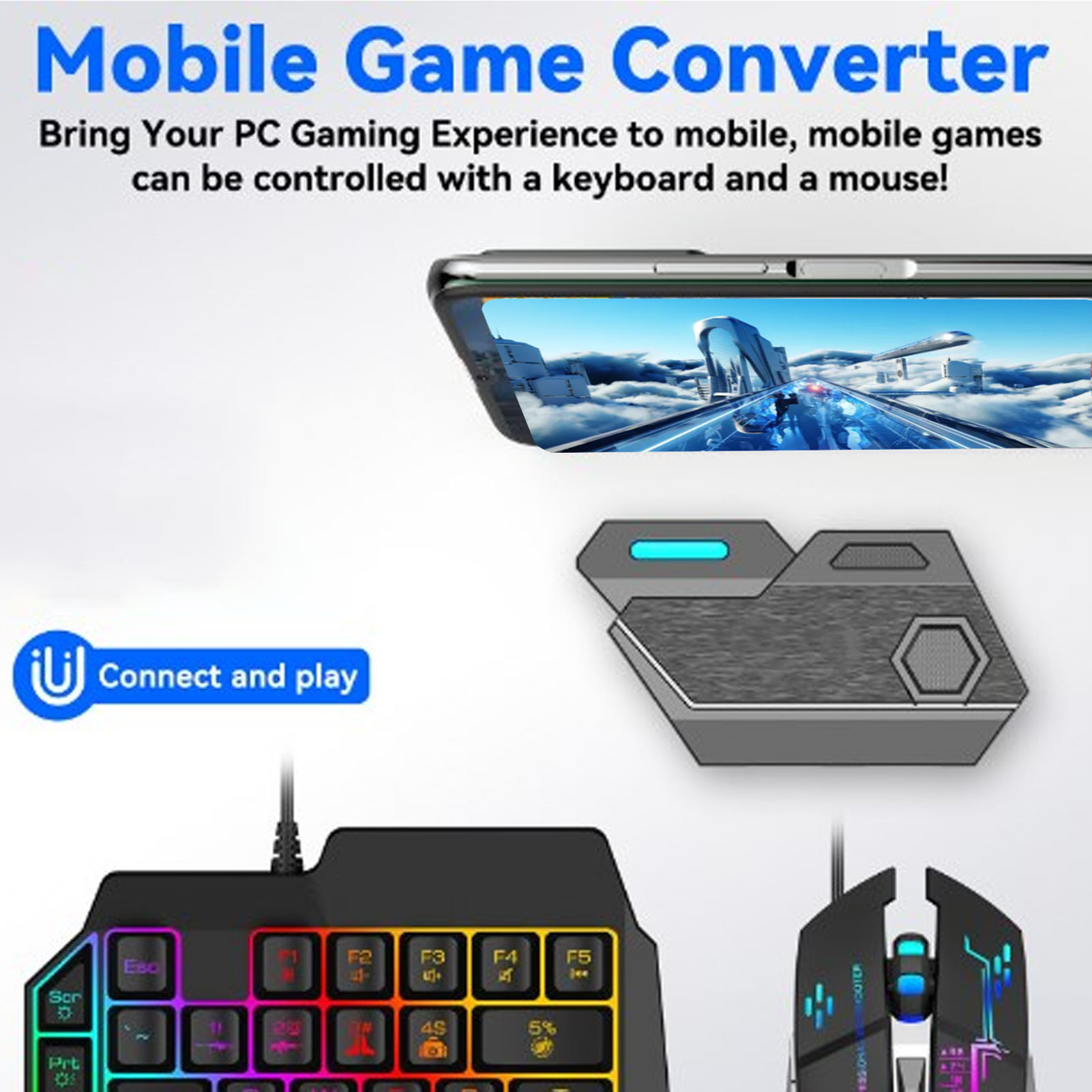 Gaming Keyboard Mouse Combo - Handy-Spiel-Kombinationspaket, Bluetooth-Verbindung, einhändige Tastatur-Maus-Kombination, reaktionsfähig mit